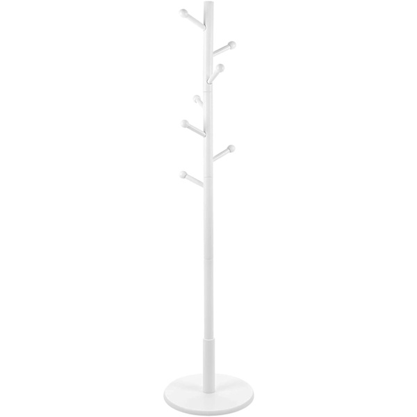 Rootz knagerække - Fritstående - 7 kroge - Afrundede kroge - Massivt gummitræ - Hvid 38 x 38 x 175 cm