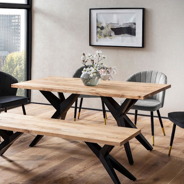 Rootz Modern Loft -ruokapöytä - Massiivinen puupöytä - Suorakulmainen pöytä - Ainutlaatuinen muotoilu - 160 cm x 80 cm x 76cm x 4cm
