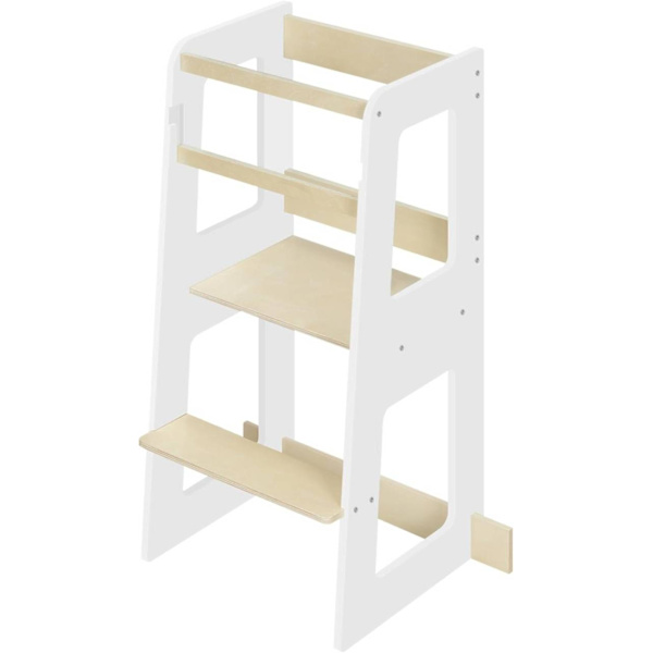 Rootz Kids Learning Tower turvatangoilla - Montessori Kitchen Helper - Valkoinen puu - Taaperoiden jakkara - 59cm x 90cm x 41cm