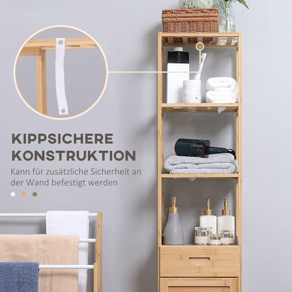 Rootz badeværelse hylde - opbevaringsskab - arrangørenhed - bambus konstruktion - 3 rum, skuffe - 32 x 30 x 163 cm