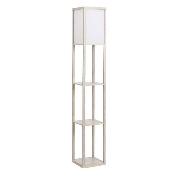 Rootz Gulvlampe - Ståhylde - 3 hylder - Indvendig belysning - Stuelampe - Eg/Hvid - 26 x 26 x 160 cm