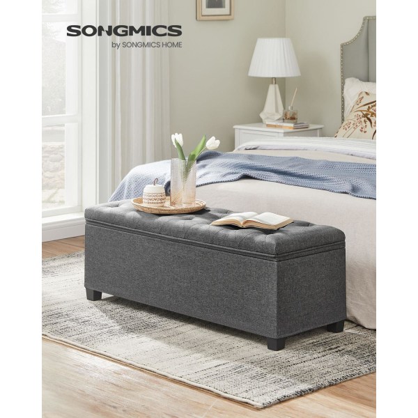 Rootz Storage Ottoman Bänk - Mörkgrå Ottoman - Stoppad bänk - Imitation av linne - MDF-konstruktion - Skumstoppning - Stålram - 40 cm x 110 cm x 40 cm