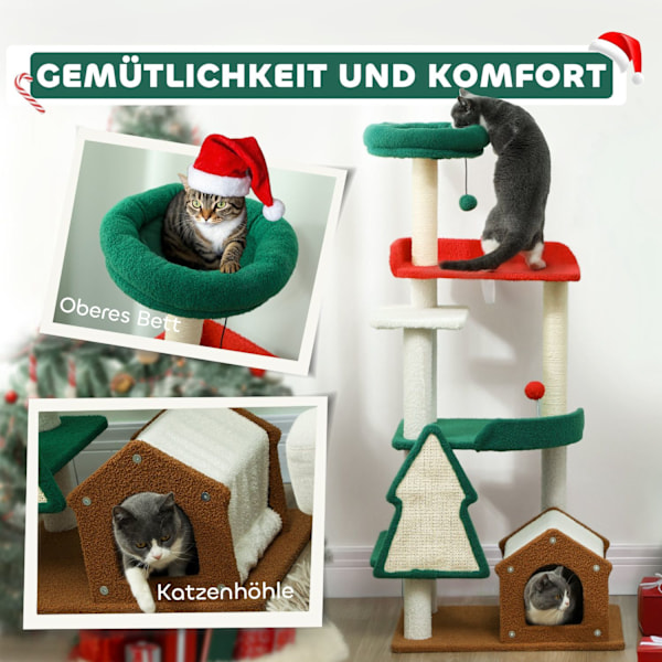 Rootz 135 cm Cat Scratching Post - Christmas Cat Tree - Play Tower - 6 niveauer af sjov - 60L x 45W x 135H cm