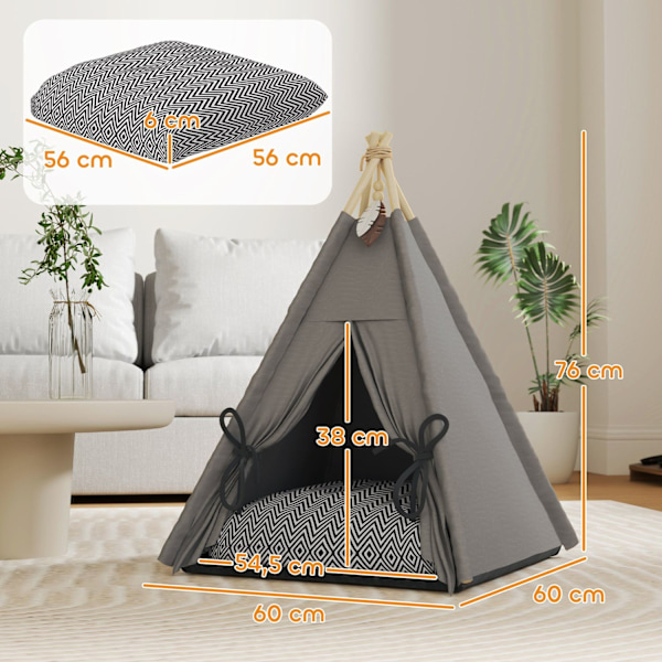Rootz tipi tält för husdjur - djurbäddar - katttält - mysig reträtt - 60 cm x 60 cm x 76 cm