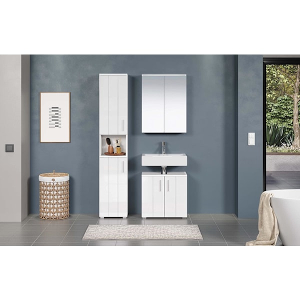 Rootz Vanity Unit - Bathroom Cabinet - Under-Sink Storage - Washstand - Bath Organizer - Sink Console - Base Cabinet - White with High Gloss Finish -