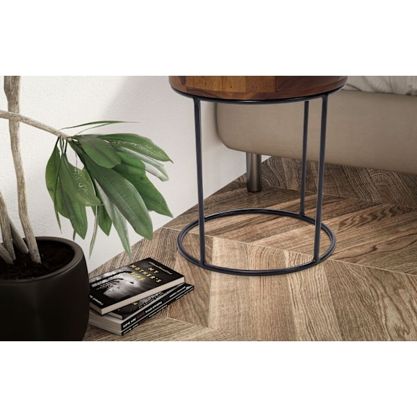 Rootz Round Night Box - Moderne natbord - Elegant sengebord - Unikt håndlavet design - 40 cm x 40 cm x 60 cm - Sheesham Wood