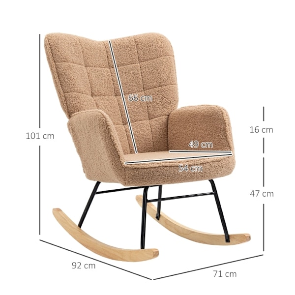 Rootz Retro gyngestol i massivt træ - Hvilestol - Afslapningsstol - Elegant design - Buede træløbere - Tyk polstring - 92 cm x 71 cm x 101 cm - Brun