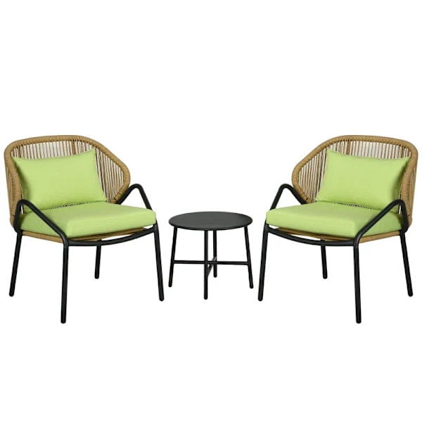 Rootz Polyrattan Havemøbler - Rattan Patio - Siddehynder - 3-delt sæde - Rygpuder - Faux Rattan - Metalramme - Polyester - Grøn - 47W x 48D cm