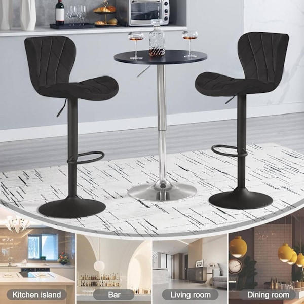 Rootz Velvet Barstol - Drejestol - Justerbar højde - 360° drejelig - Ergonomisk design - Mørkegrå/sort - 47cm x (89-109,5cm) x 54cm