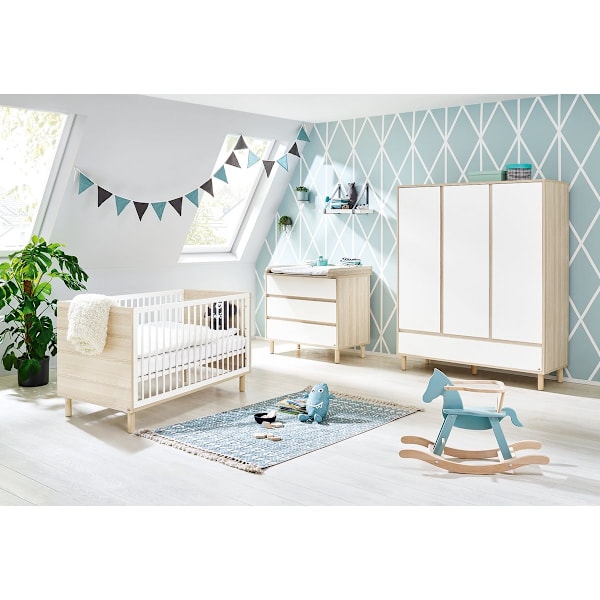 Rootz Nursery 'Flow' 3-delt sæt - Tremmeseng - Omklædningsenhed - Garderobe - Cabriolet design - Tremmeseng 145x75x85cm, Enhed 105x77x98cm, Garderobe