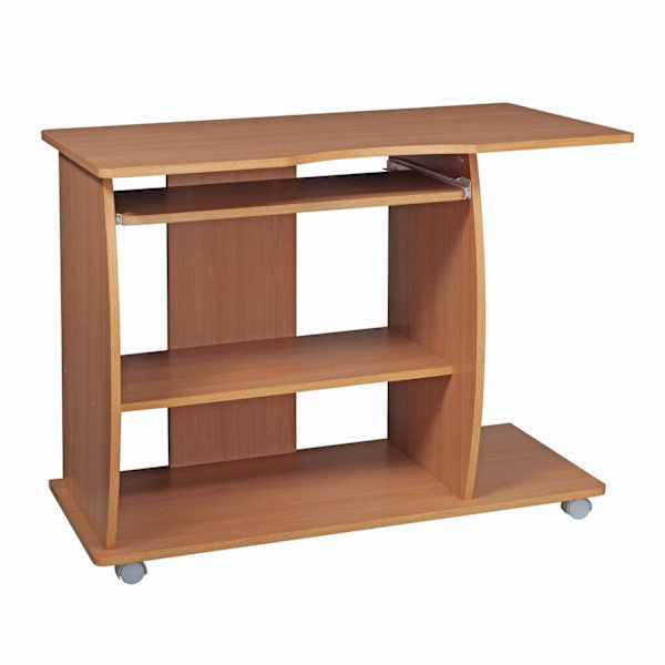 Rootz Computer rullebar bøg 90 x 71 x 50 cm med tastatur - Laptop bord på aflåselige hjul - PC bord med printer lagerpladsbesparende - Skrivebord til