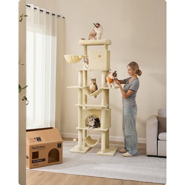 Rootz Large Cat Tree - Cat Scratching Post - Plush Pet Tower - 201 cm højt med platform - brun - 78 cm x 48 cm x 201 cm