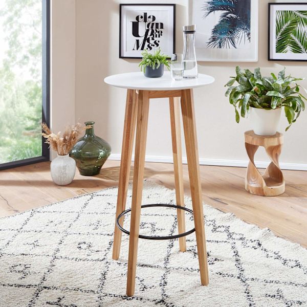 Rootz Ståbord - Barbord - Bistrobord - Højt Bord - Rundt - Skandinavisk - Egetræs - Rundt - Hvid - 60 x 110 x 60 cm
