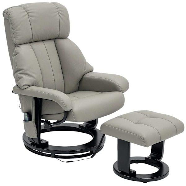Rootz Relax Massage Armchair - TV RECLINER - Let stol - 10 vibrationstilstande - 76 cm x 80 cm x 102 cm - Grå syntetisk læder