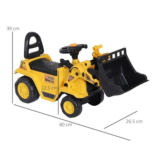 Rootz 3-i-1 Trettraktor - Ride-On Bulldozer Digger Traktor - Dravagn - Lek Bygglastbil - PP Plast - Gul - 80 cm x 26,5 cm x 39 cm