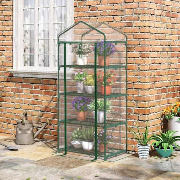 Rootz Drivhus - Bærbart 4-lags Mini Drivhus - Plantedyrkningshusskur med klart låg - Tomathus - Kold ramme - Grøn - 70 x 50 x 160 cm