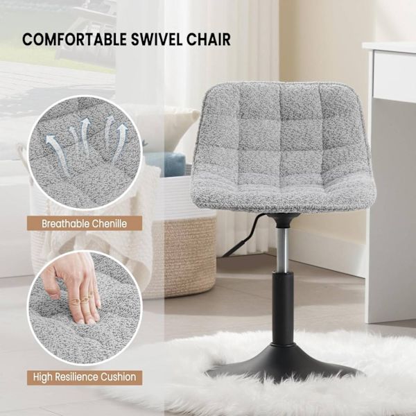 Rootz Chenille Barpall - Sminkstol - Sminksits - Andningsbart tyg - 42,5 cm x 35 cm - Höjdjustering 38-49,5 cm