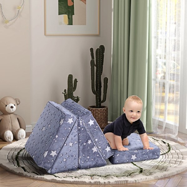 Rootz leksoffa för barn - Transformerande 5-delat set - Trappor & hinderbana - Stjärnmönster - Högdensitetsskum - Enkel rengöring - 50W x 50D x 27,5H