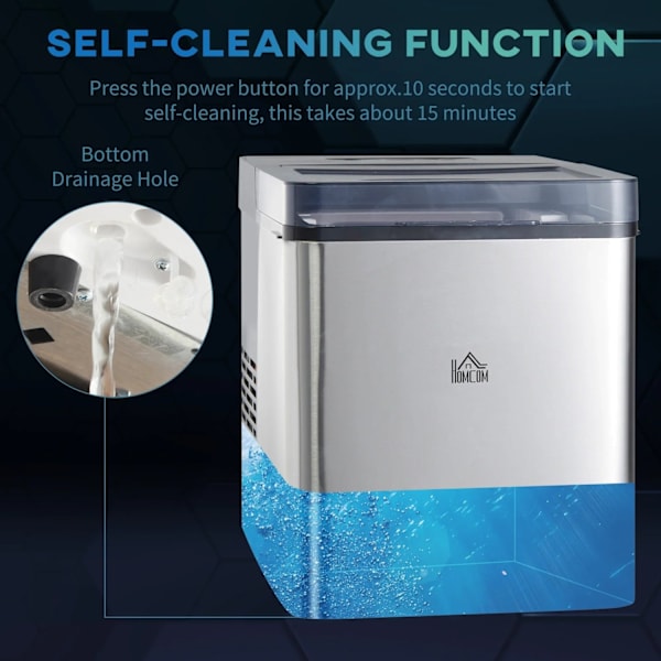 Rootz Ice Cube Machine - 2,1 liter vand - 15 kg på 24 timer - Selvrensende - Inklusiv isbakke + isske - Hvid - 25,2W x 37,5D x 31,2H cm