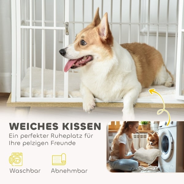 Rootz Hundekasse - Pet House - Trækennel - Polstret seng - Mellemstore hunde - Stålkonstruktion - 86 cm x 60 cm x 70 cm