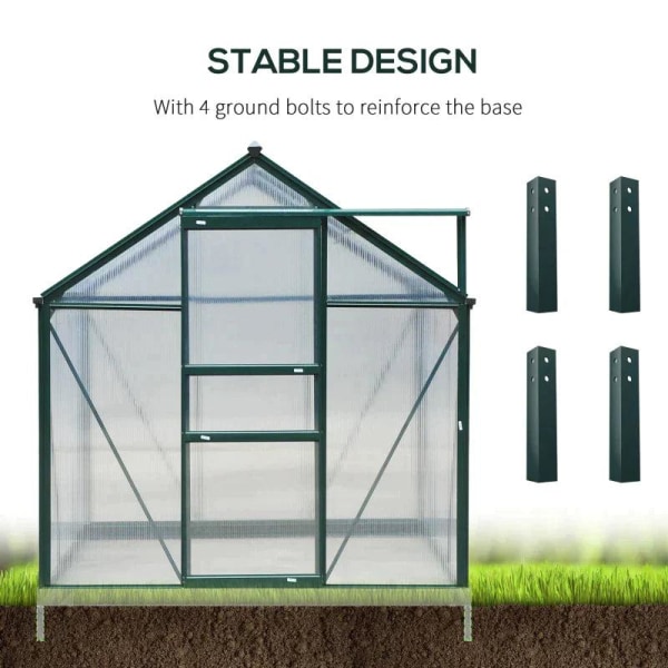 Rootz Greenhouse - Klart växthus av polykarbonat - Stort ingångshus för grönt hus - Aluminiumlegering/PC-skiva - Grön/Transparent - 190L x 252W x 201H