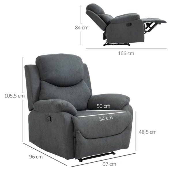 Rootz Relaxation Chair - Lässtol - Fåtölj - Flerskiktsbräda - Liggande funktion - Lutbar 150° - Linnelook - Polyester-skum-stål - Mörkgrå - 97W x 96D