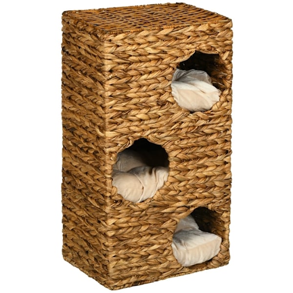 Rootz Cat Tower - Kattskrapstolpe - Cat Condo - Vattenhyacint - Flernivåer - Tvättbara kuddar - 40cm x 31cm x 76cm