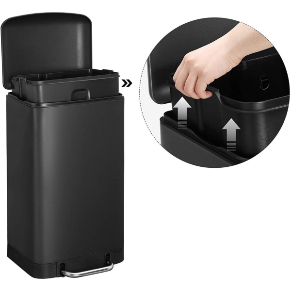 Rootz Pedalspand 30 L - Skraldespande - Sort - 34,5 x 61,5 x 27,5 cm (BxH x D)