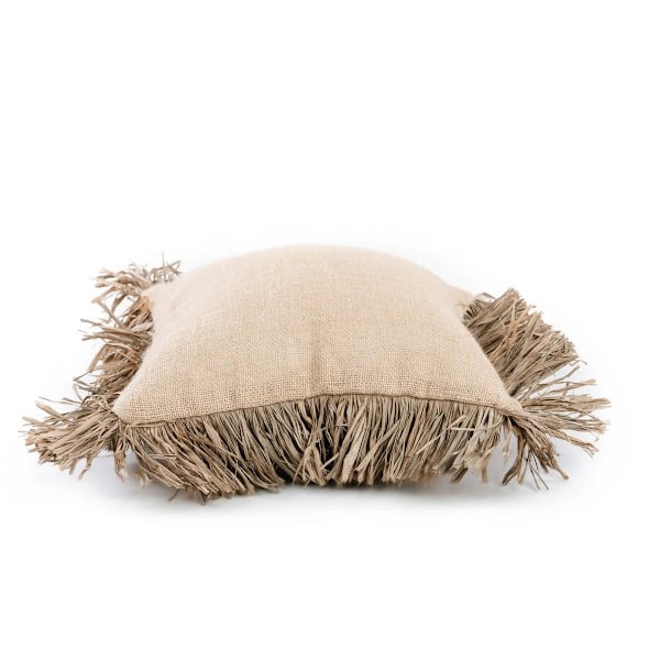 Rootz Jute Bonita -tyynynpäällinen - Luonnollinen päällinen - Raffia-hapsu - Teksturoidut pehmeät kalusteet - 40cm x 40cm x 2cm