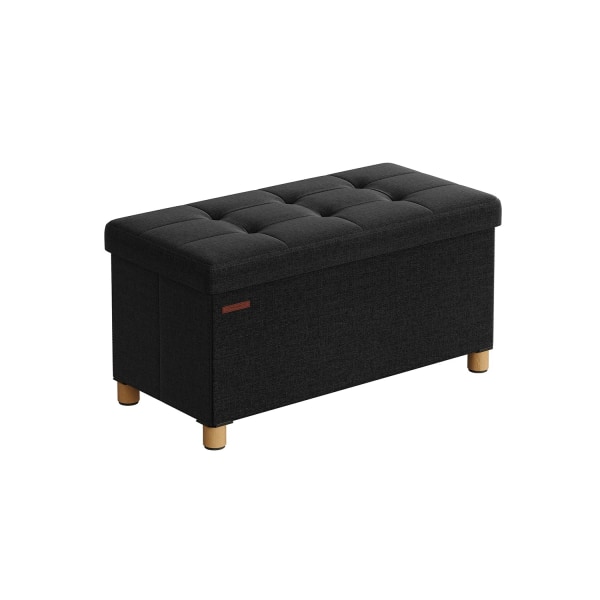 Rootz sæde kisteopbevaring Ottoman - Sort Ottoman - Opbevaringsbænk - Imiteret linned - Skumpolstring - MDF-konstruktion - 38cm x 76cm x 40cm - 6,5kg