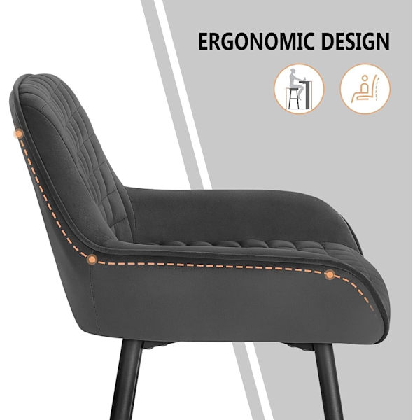 Rootz Barpall - Bänkpall - Barnstol - Bekväm & Ergonomisk - Stabil & hållbar - Modern Klassisk Design - Sammet & Metall - 64 cm Sitthöjd - 32,5 cm x 3