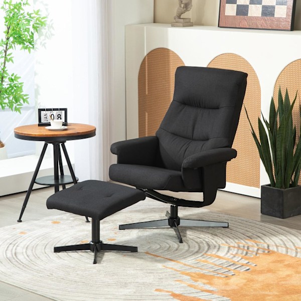 Rootzin lepotuoli ulostesarjassa - kääntyvä istuin - keinutoiminto - samettiset ilmeen, 135 ° säätävät - 74W x 81d x 102H cm, musta