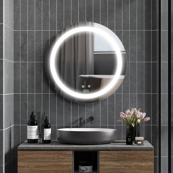 Rootz LED badeværelsesspejl - Vægmonteret makeupspejl - Rundt makeupspejl - Justerbar lysstyrke - Anti-dug - 50 cm x 4,6 cm