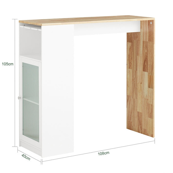 Rootz Barbord - Spisebord - Køkkenbord - MDF & Gummitræ - Vinglasholder - Rummelig opbevaring - Nem montering - 108cm x 105cm x 40cm
