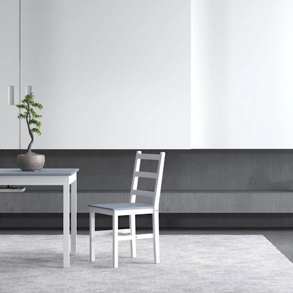 Rootz Matset - 2 personer - Matrum - 2 stolar - Köksbord - 1 bord - Furu - Vit + Grå - 75L x 75W x 73H cm
