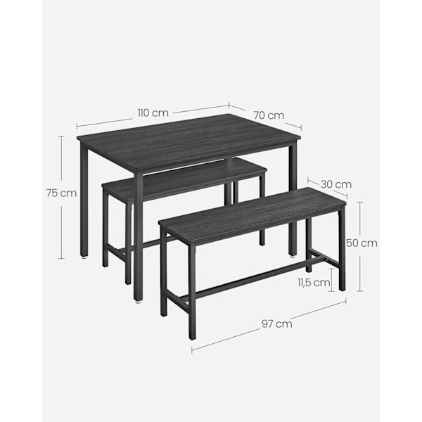 Rootz Matbordsset - Spånbord - Stålbänk - Modernt - 70cm x 110cm x 75cm