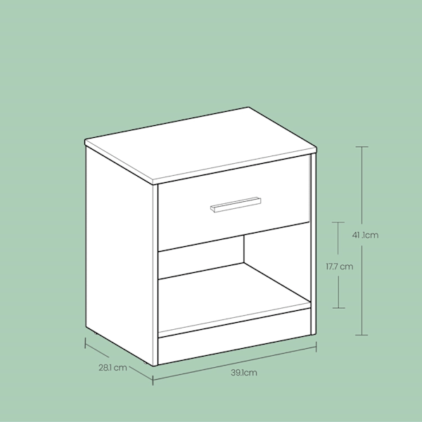 Rootz Bedside Bord med skuffe - sidebord - natbord - Rumbesparende opbevaring - 28,1 x 39,1 x 41,1 cm