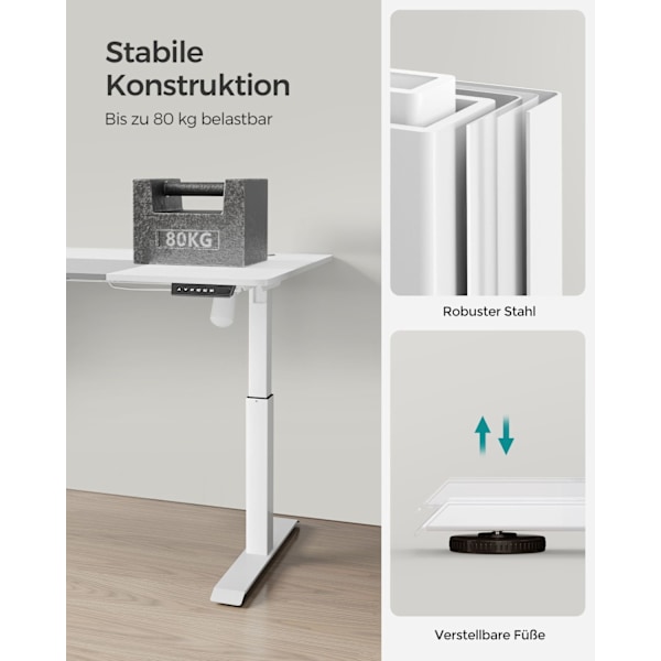 Rootz Elektrisk ståbord - Højdejusterbart skrivebord - Sit Stand-skrivebord - Spånplade - Stålramme - 60cm x 140cm x (72-120cm) - Hvid/Grå