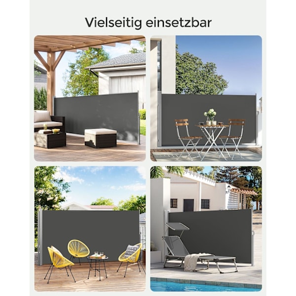 Rootz sidomarkis - Infällbar skärm - Stållåda - Rostbeständig - Utdragbar - Antracit - 140 cm x 300 cm - 6,4 kg