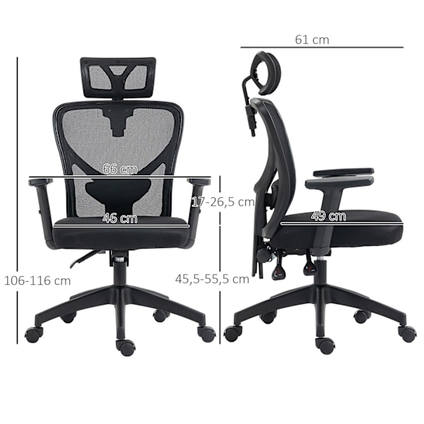 Rootz Ergonomic Office -tuoli - Manager -puheenjohtaja - Mesh Office Seat - Lannerangan tuki - 66cm x 61cm x 106-116cm