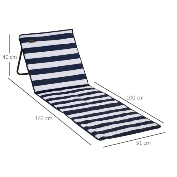 Rootz Beach Lounger - Fällbart - Justerbart ryggstöd - Sidoficka - Mjuk stoppning - Stålram - Blå + Vit - 142x51x40cm