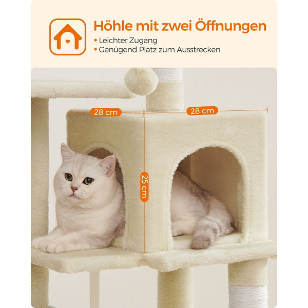 Rootz Cat Skrapstolpe - Kattträd - Kattklätterställning - Spånskivakonstruktion - Plyschöverdrag - Sisalrep - 45cm x 35cm x 112cm