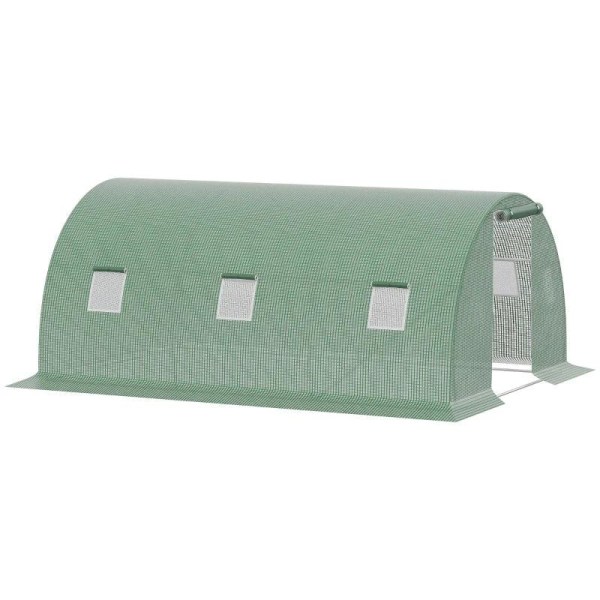 Rootz Drivhus - Poly Drivhus - Walk-in Poly Tunnel - Med 6 vinduer - Frostbeskyttelse - Mørkegrøn - 4,5L x 3W x 2H m