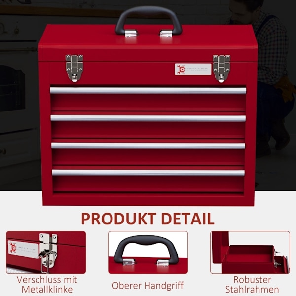 Rootz Verktygsväska - Verktygsskåp - Förvaringslåda - Robust stål - 18 kg Kapacitet - 51 cm x 22 cm x 39,5 cm
