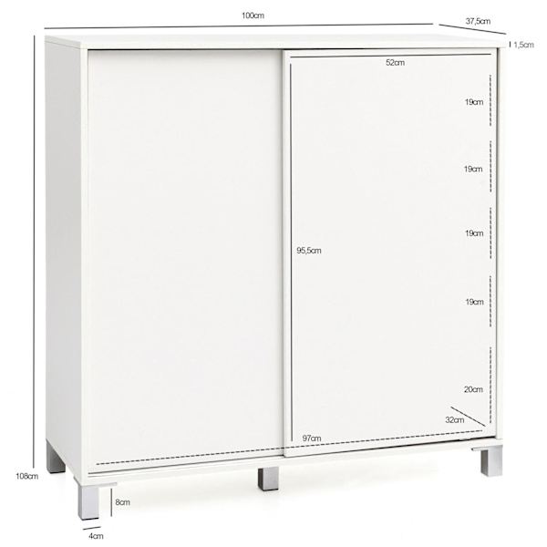 Rootz skoskab træ hvid 100x108x37,5 cm hylde høj - Design skohylde Stort 20 par sko Skohylde entre - Skoopbevaringsplads sparer - Skoopbevaringsrum mø