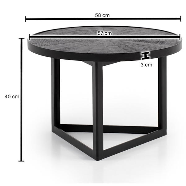 Rootz Industrial Design Soffbord - Runt bord - Triangulär stomme - Handgjorda - Mangoträ - Unikt - 58cm x 58cm x 40cm