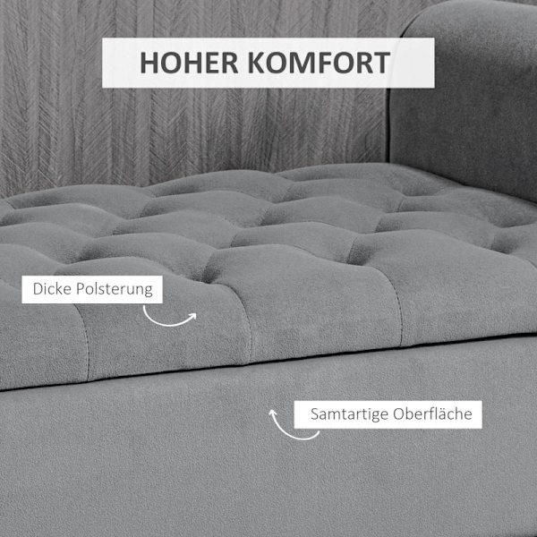 Rootz polstret sengebænk - Fløjlsbænk - Opbevaringsbænk - Elegant design - Rigelig opbevaring - Komfortable siddepladser - 126 cm x 48,5 cm x 57 cm -
