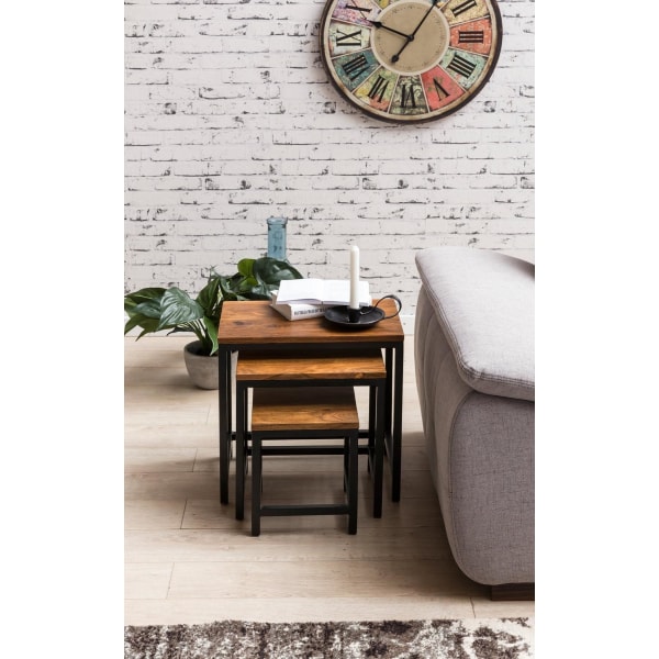 Rootz 3 Design Sideborde Sheesham Nesting Borde Metal Ben - Dækkeserviet 3 styk Materialmix - Anstellisk lavet af massivt træ