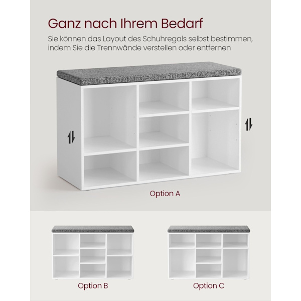 Rootz Skobänk med förvaring - Entrébänk - Skoorganisator - Spånskiva och skum - 30,3 cm x 78,5 cm x 48 cm - Molnvit och Duvgrå - Max. Statisk lastkapa