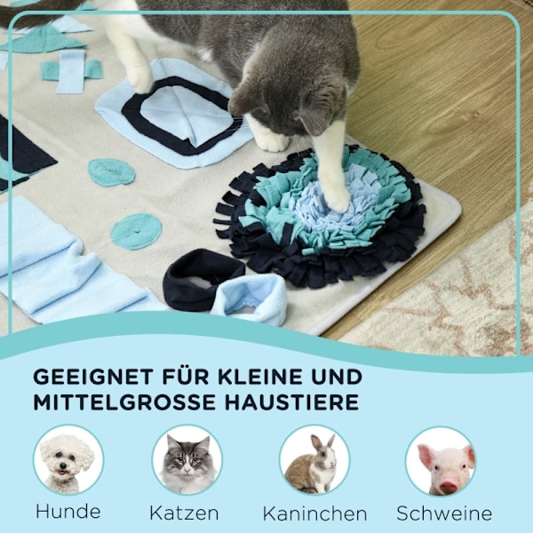 Rootz Sniffing Mat til kæledyr - Slow Feeder Mat - Interaktivt legetøj - Polyesterstof - Understøtter bedre fordøjelse - 74 cm x 50 cm x 5 cm